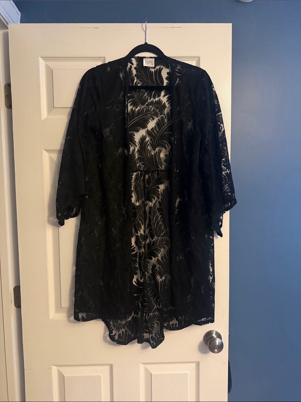Siren Lily Black Sheer Embroidered Kimono - Small